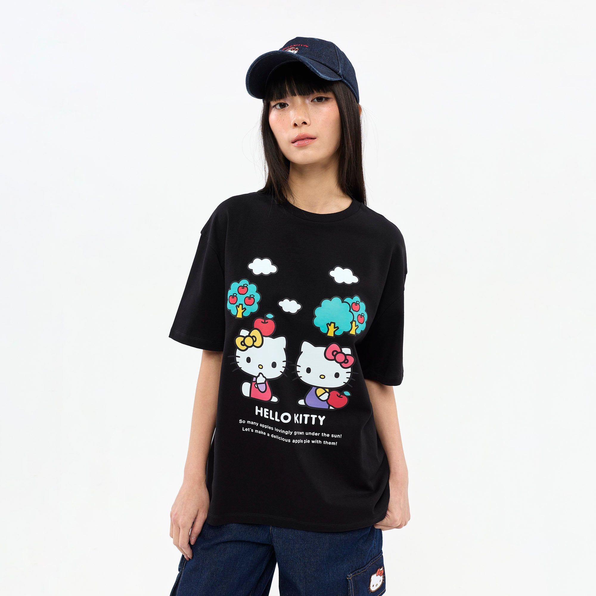 Hello Kitty Twin Graphic Printed T-Shirt Black