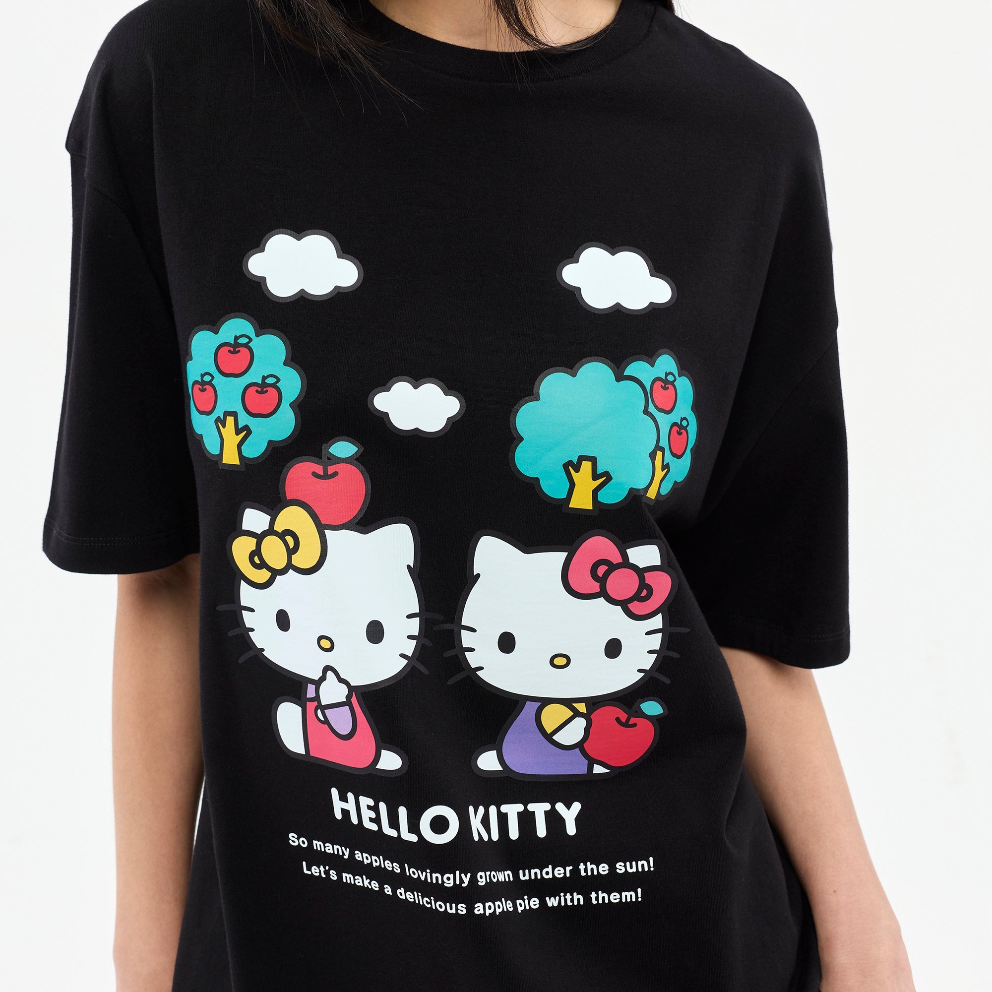 Hello Kitty Twin Graphic Printed T-Shirt Black