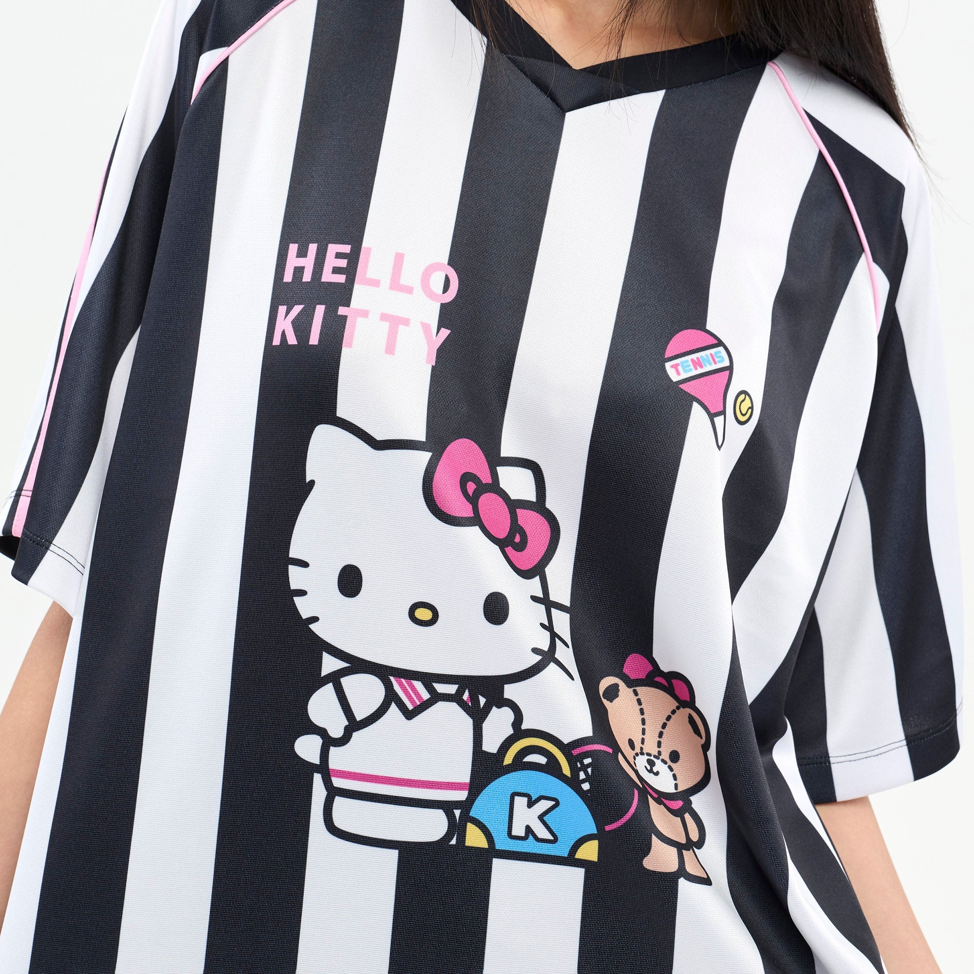 Hello Kitty Striped Graphic Printed T-Shirt Striped Black