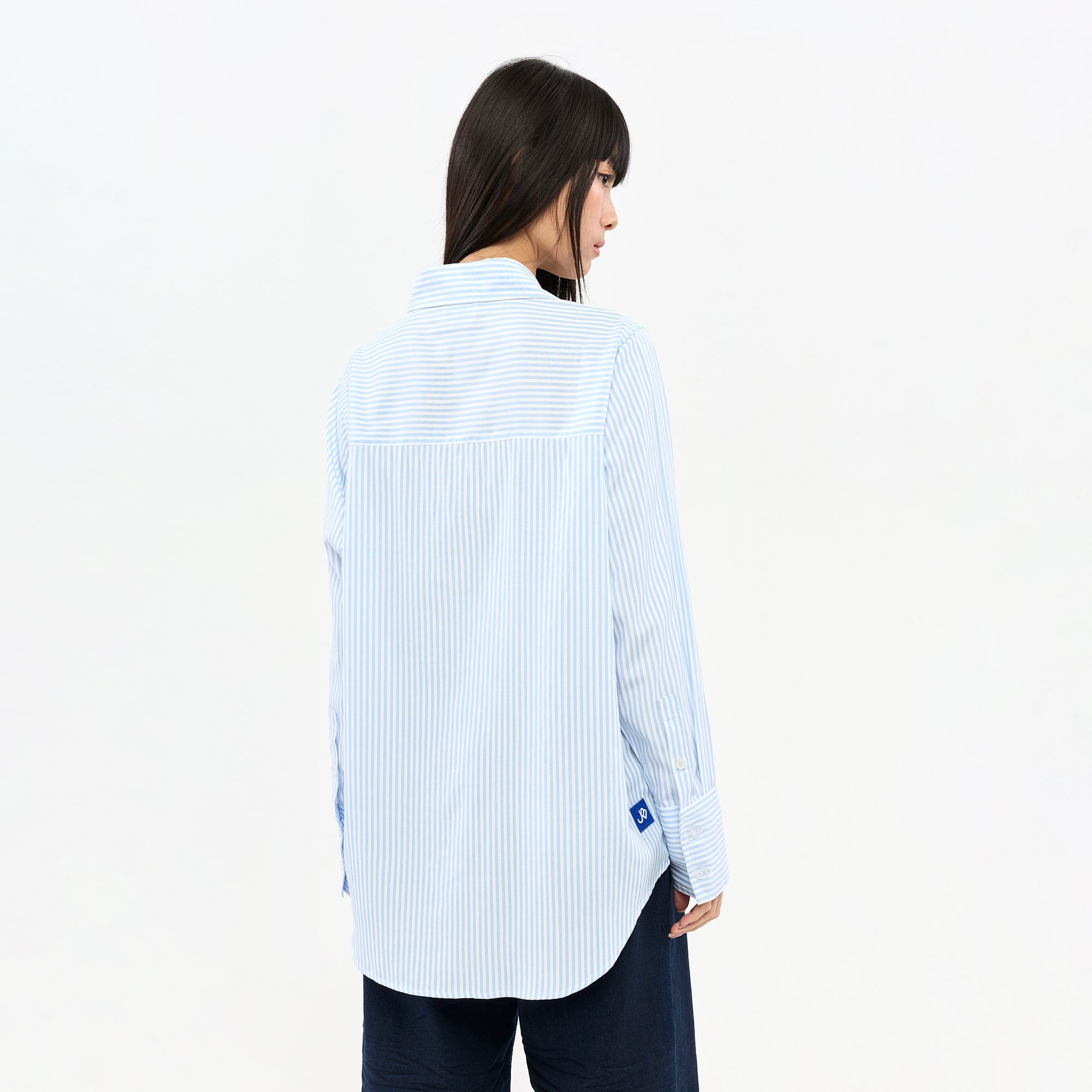 Hello Kitty Pinstripe Embroidered Long Sleeve Shirt Striped Blue