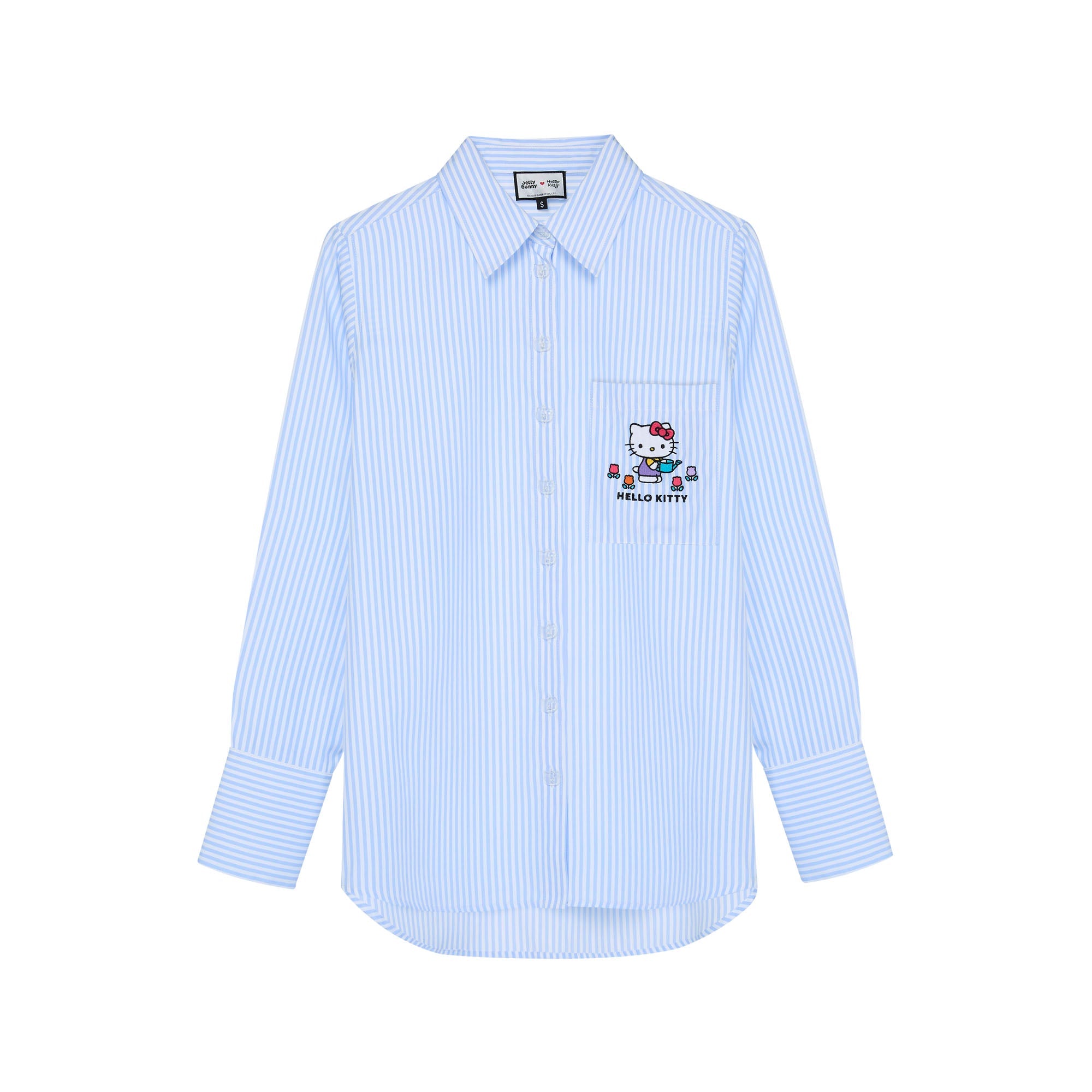 Hello Kitty Pinstripe Embroidered Long Sleeve Shirt Striped Blue