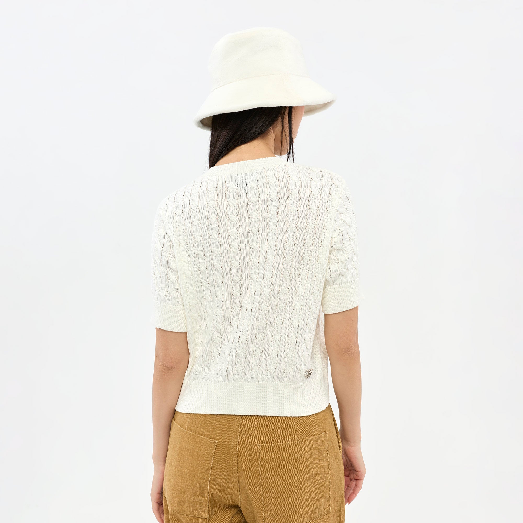 Hello Kitty Cable Knit Short Sleeve Cardigan White