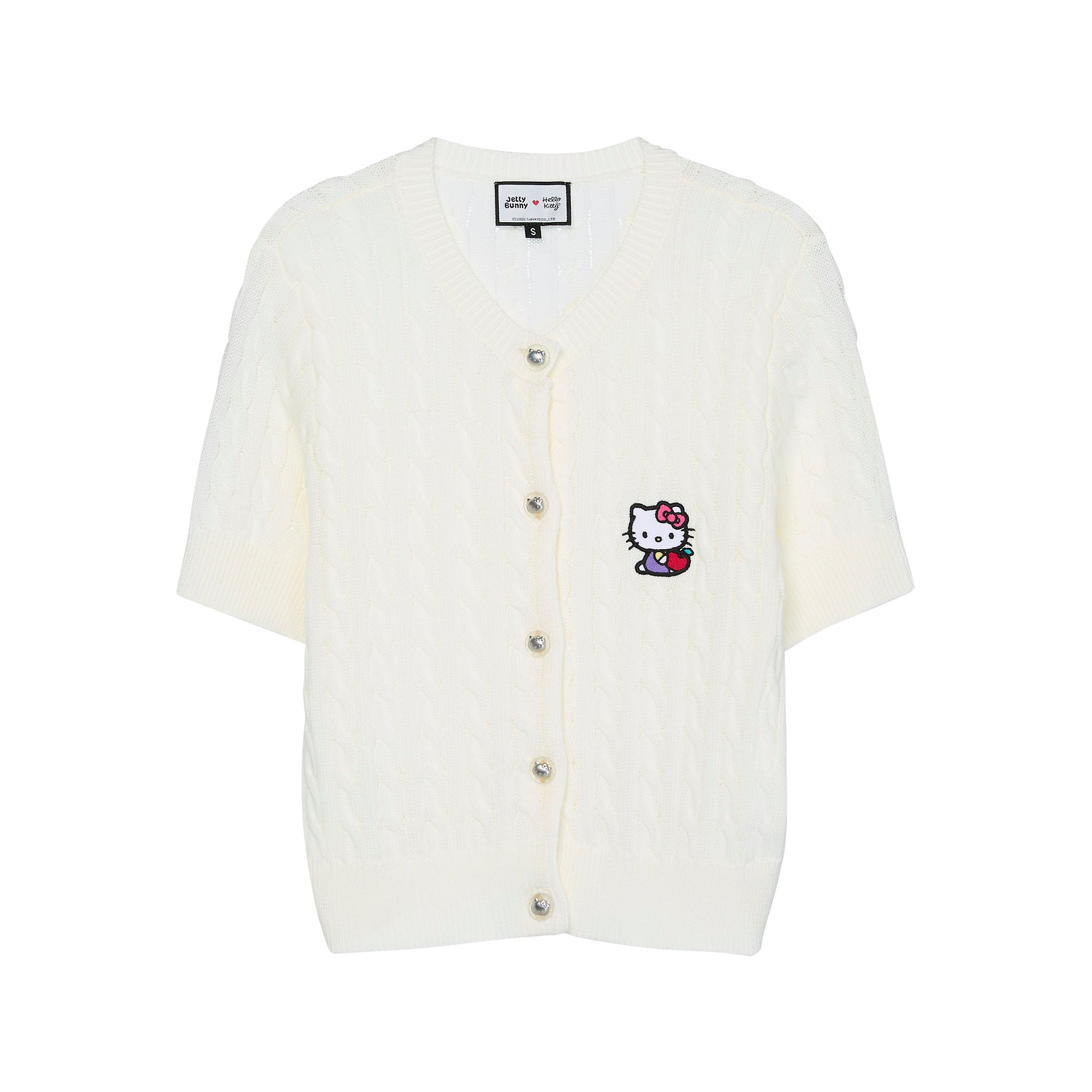 Hello Kitty Cable Knit Short Sleeve Cardigan White