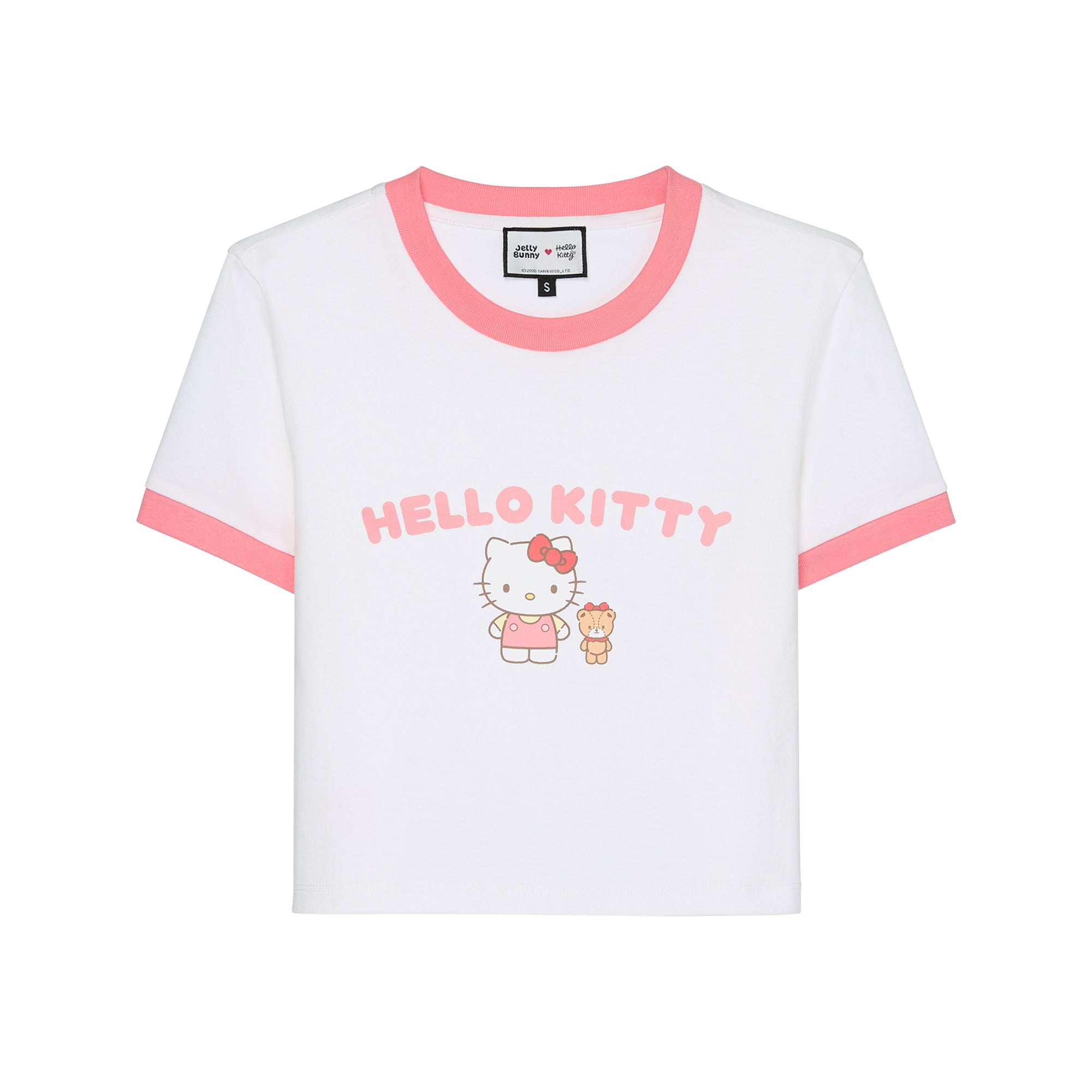 Hello Kitty Graphic Printed Contrast Trim T-Shirt White
