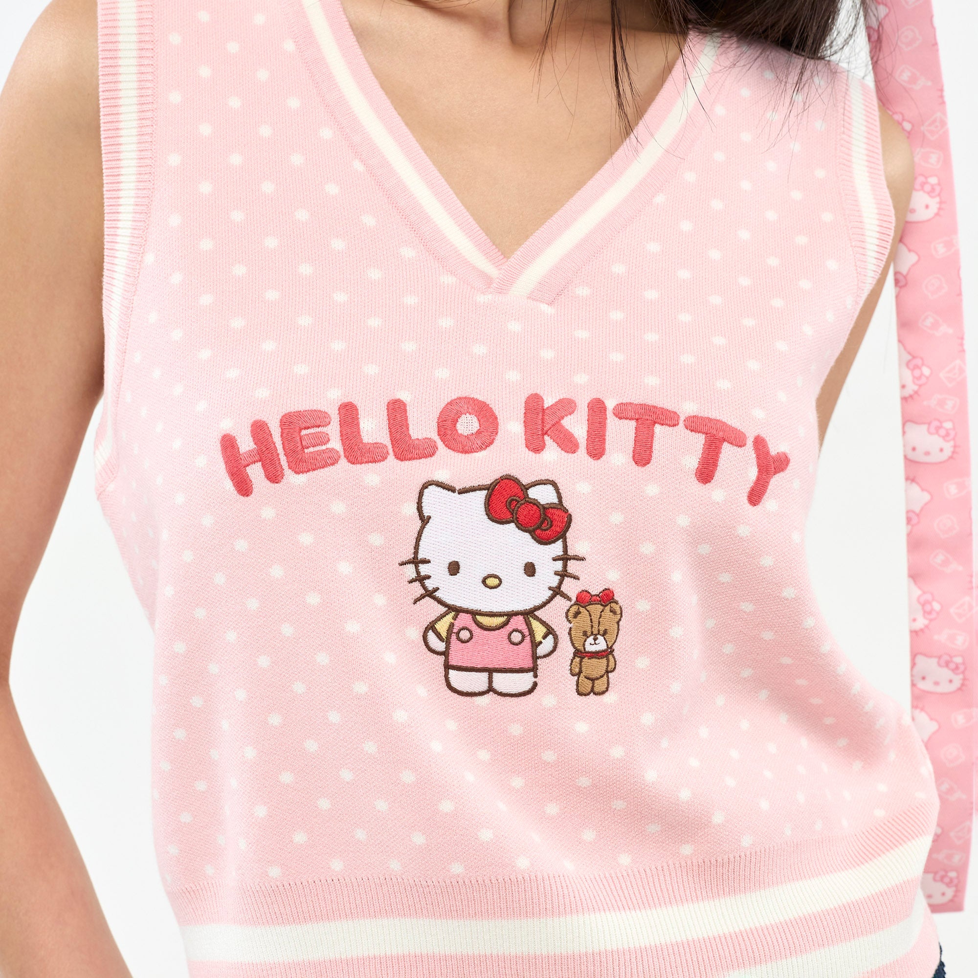 Hello Kitty Polka Dot Graphic Printed Knit Vest Pink