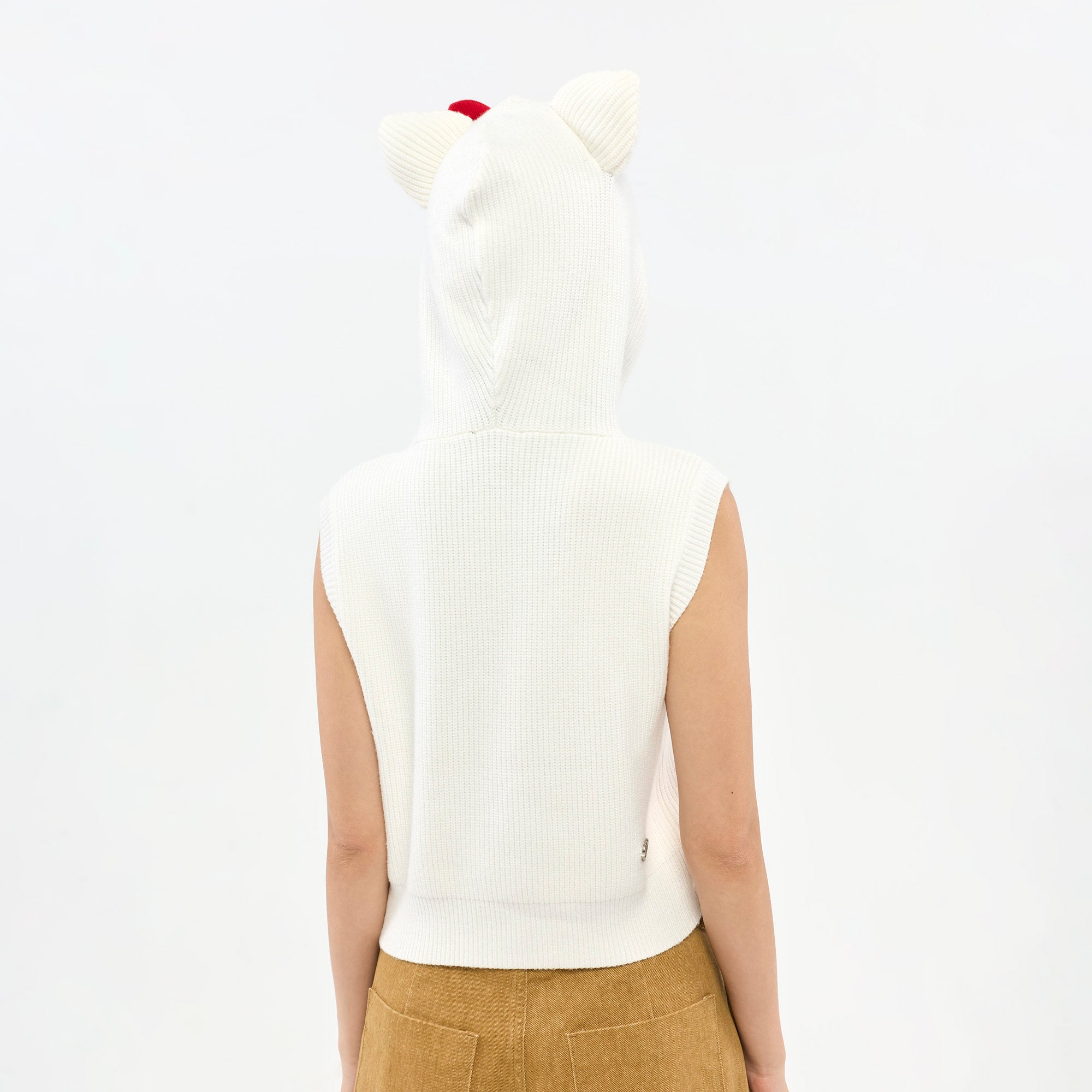 Hello Kitty Graphic Printed Hooded Knit Vest White