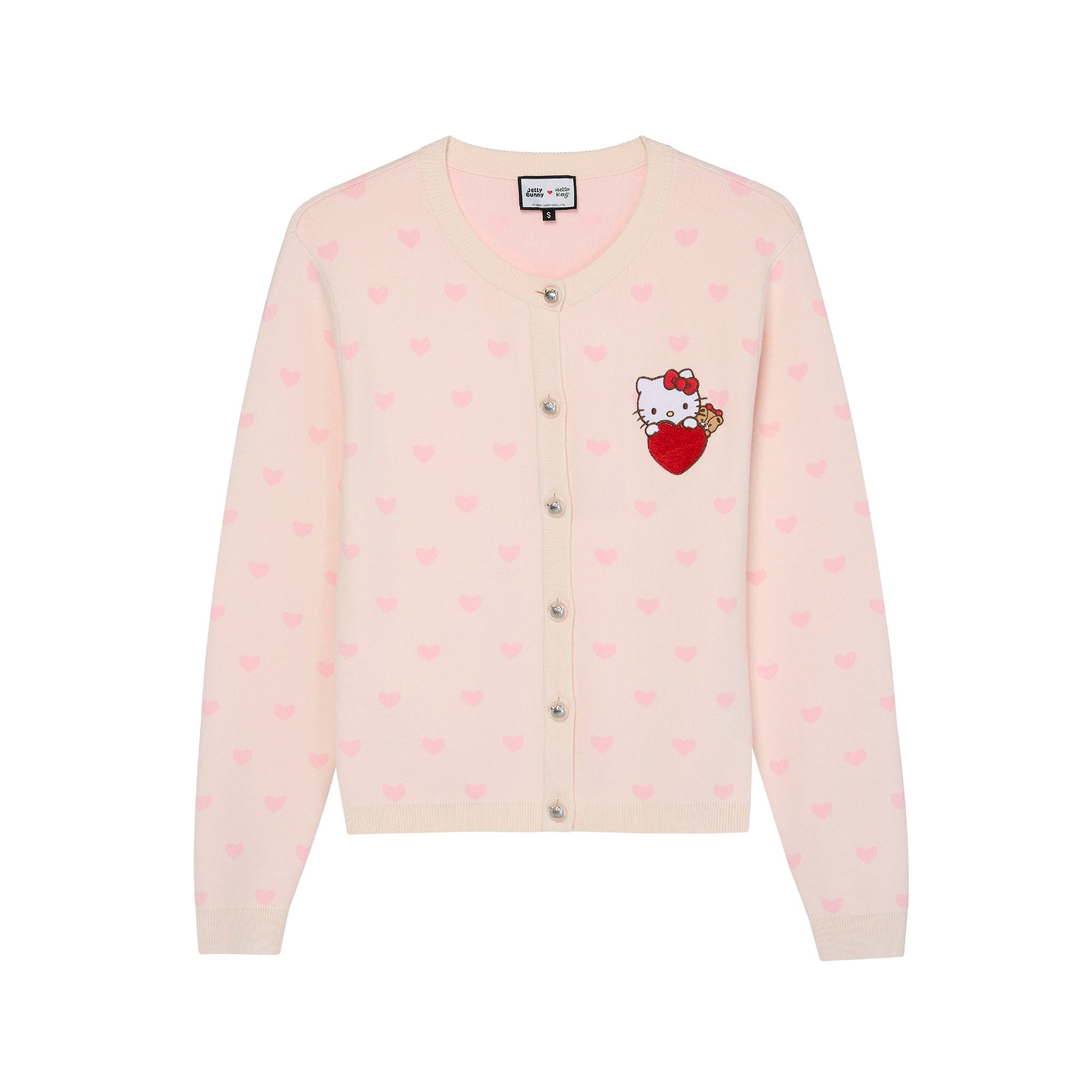 Hello Kitty Heart Pattern Graphic Knit Cardigan Pink