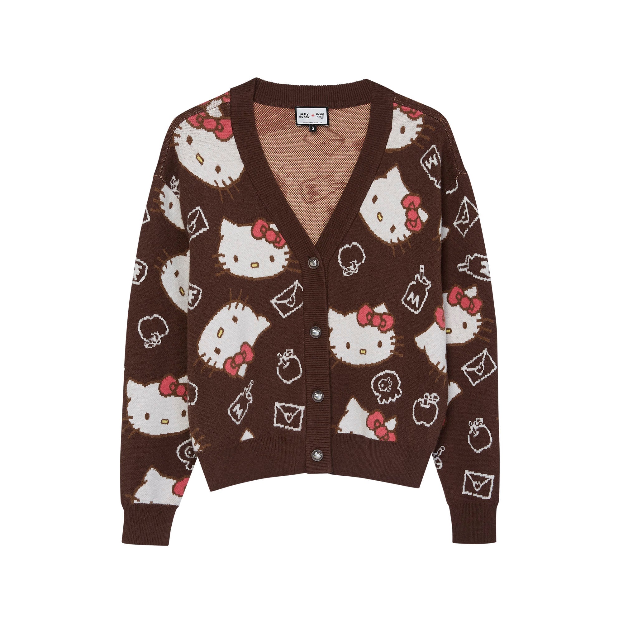 Hello Kitty All-Over Graphic Knit Cardigan Brown