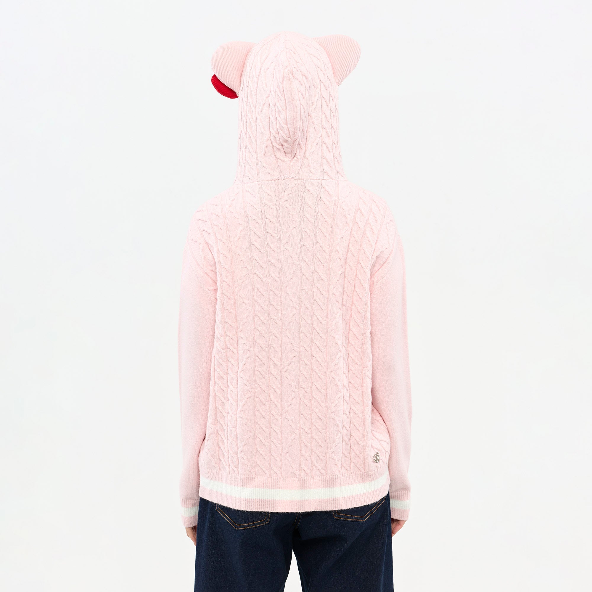 Hello Kitty Cable Knit Hooded Cardigan Pink