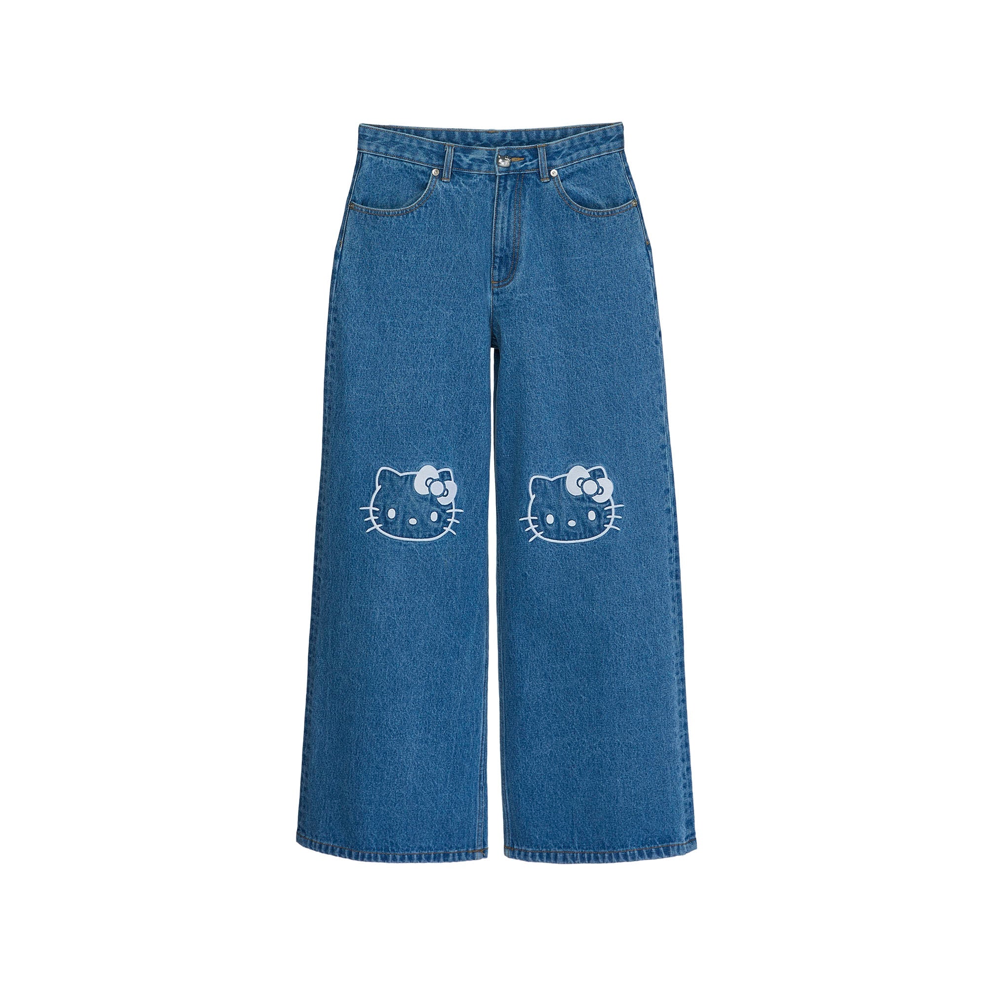 Hello Kitty Embroidered Wide-Leg Jeans Blue