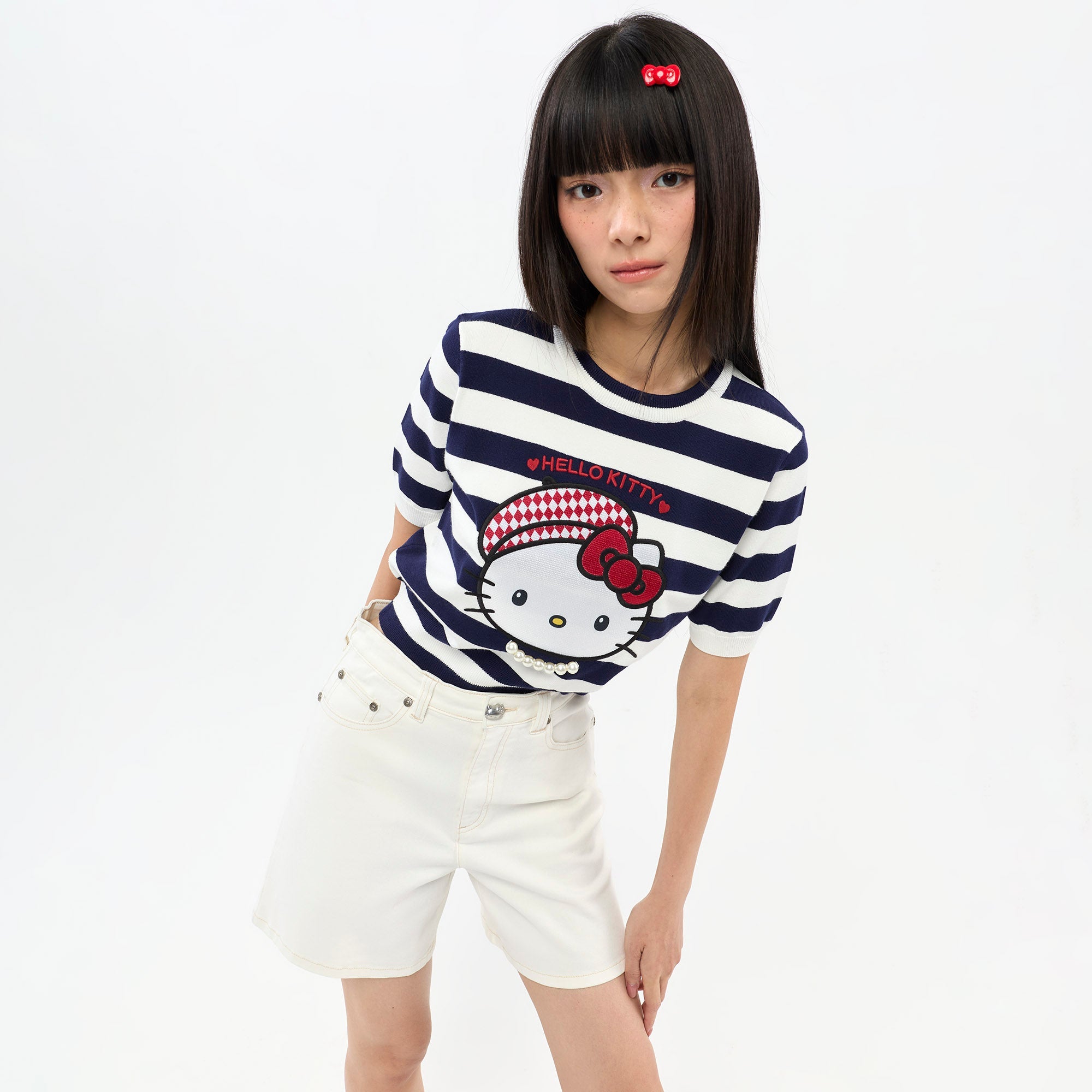 Hello Kitty Striped Graphic Knit T-Shirt Multi Color