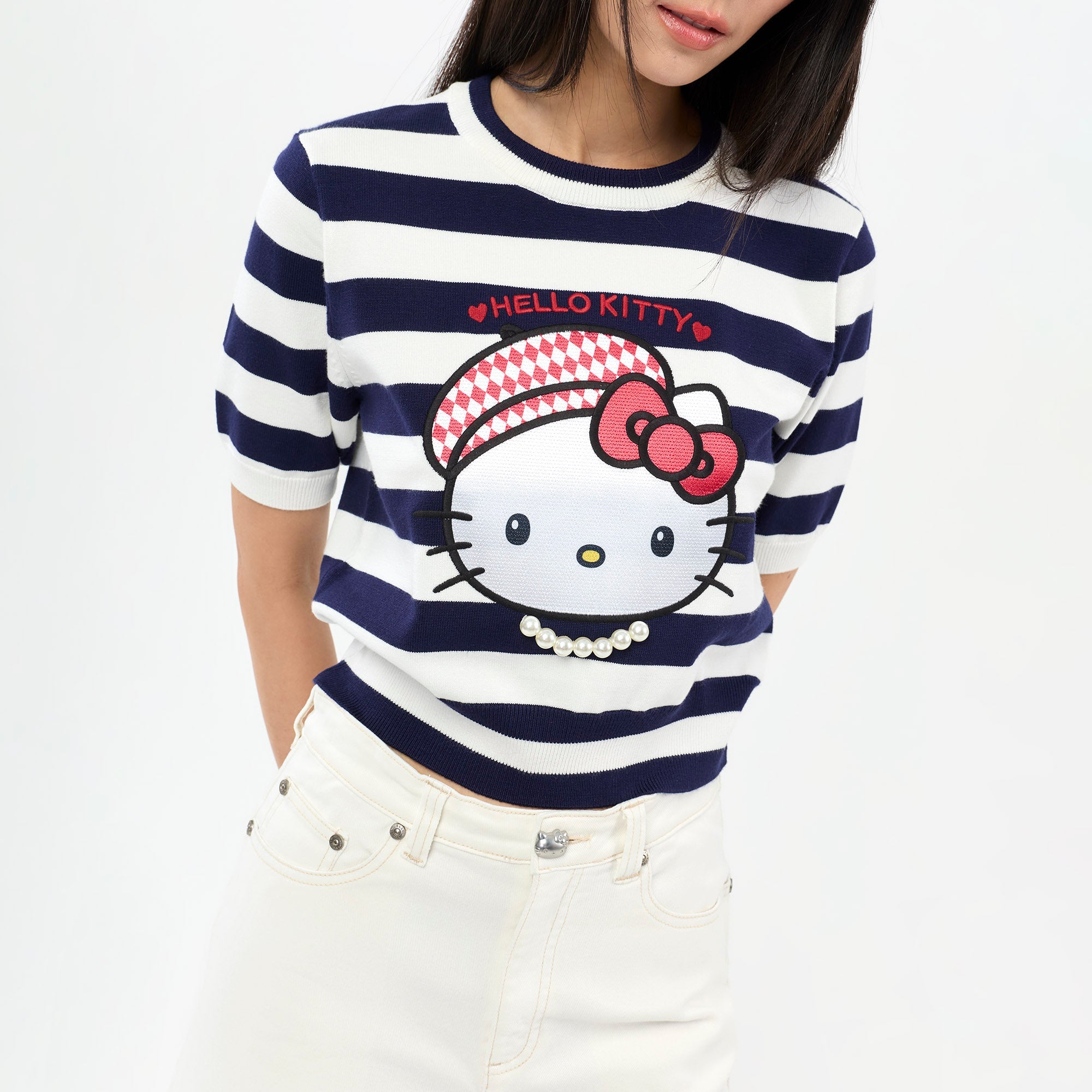 Hello Kitty Striped Graphic Knit T-Shirt Multi Color